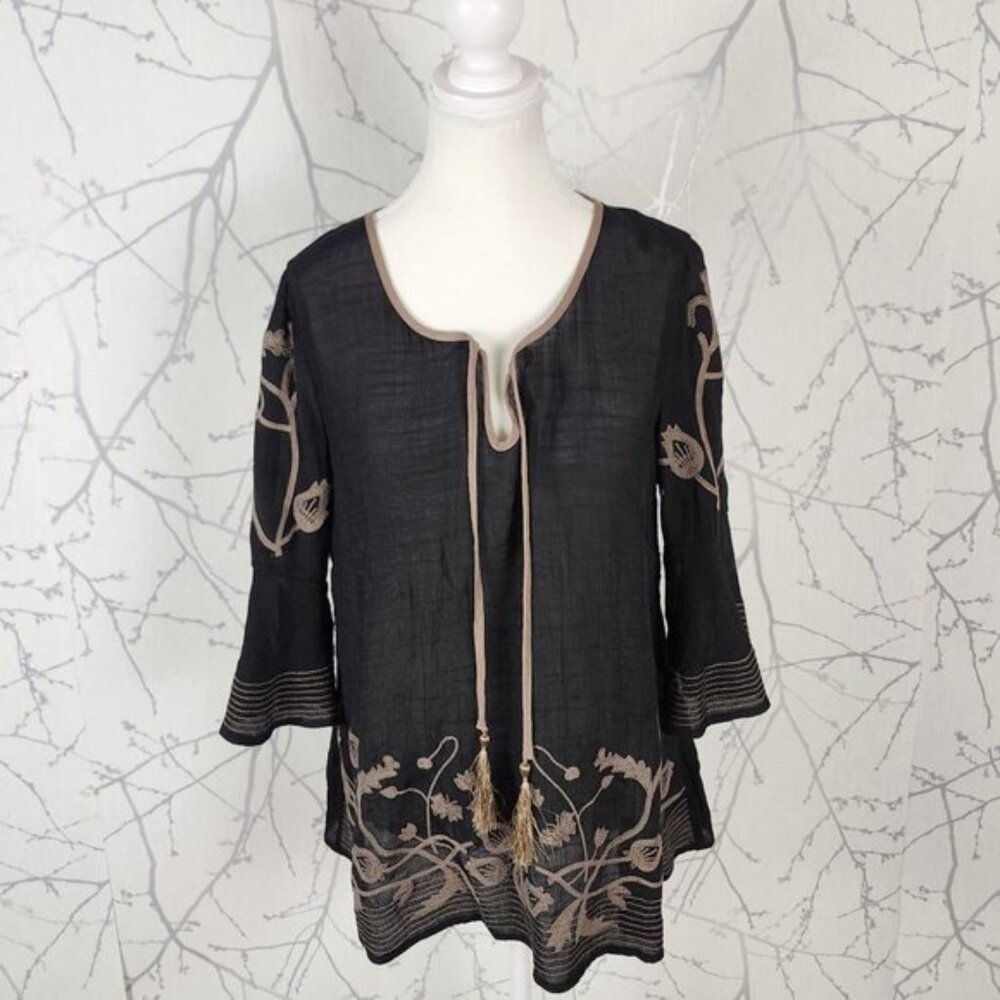 Style & Co Floral Bohemian Embroidered Gauze Bell Sleeve Peasant Top
